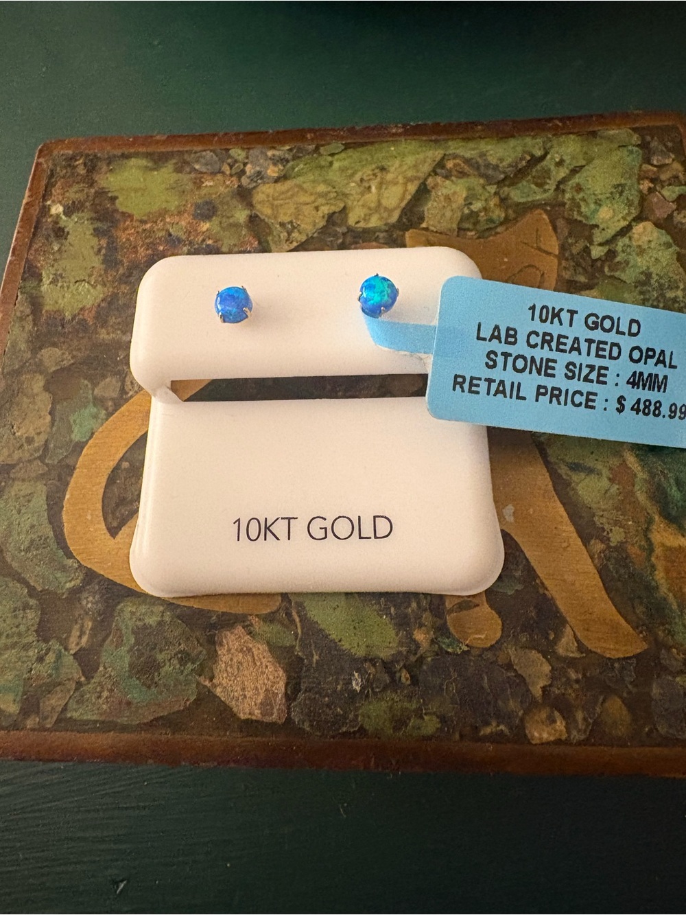 10KT Gold Blue Opal Stud Earrings - Classic 4mm